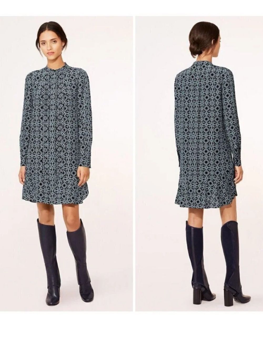 Tory Burch Massey Shirt Dress ~ 100% Silk Black Pompidou Size 0 tunic dress